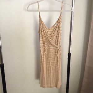 NWOT Wrap Around Tie Dress. Mustard Yellow and White Stripes. Size S.